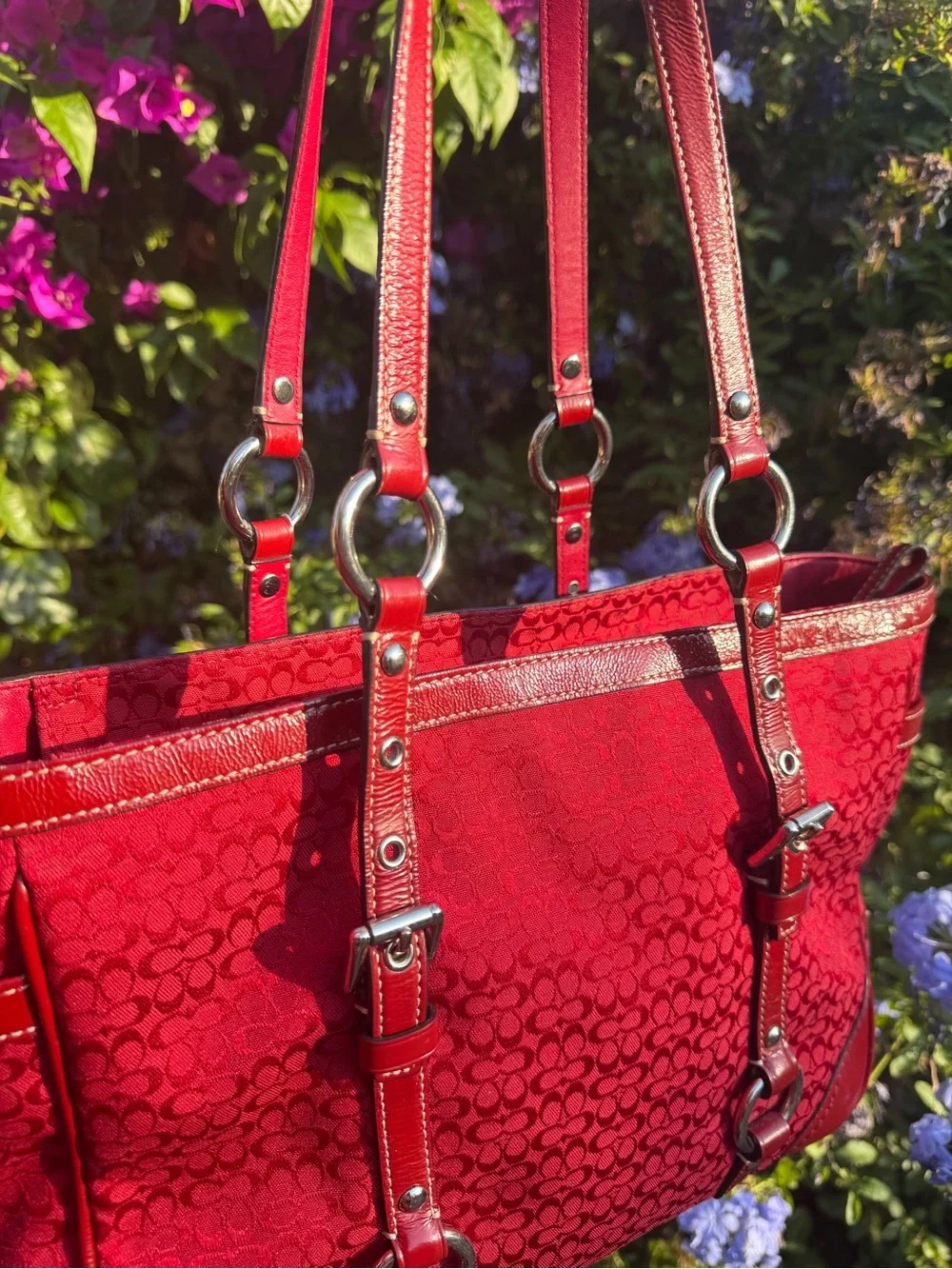 Coach Red Signature C Monogram Tote Shoulder Bag